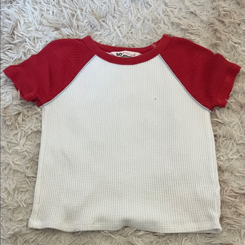 SO Red and White Raglan Waffle Tee